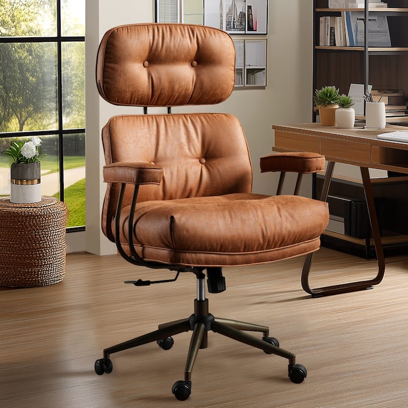 OVIOS Suede Fabric Ergonomic Lumbar Support Office Chair Desk Chair - Light Brown