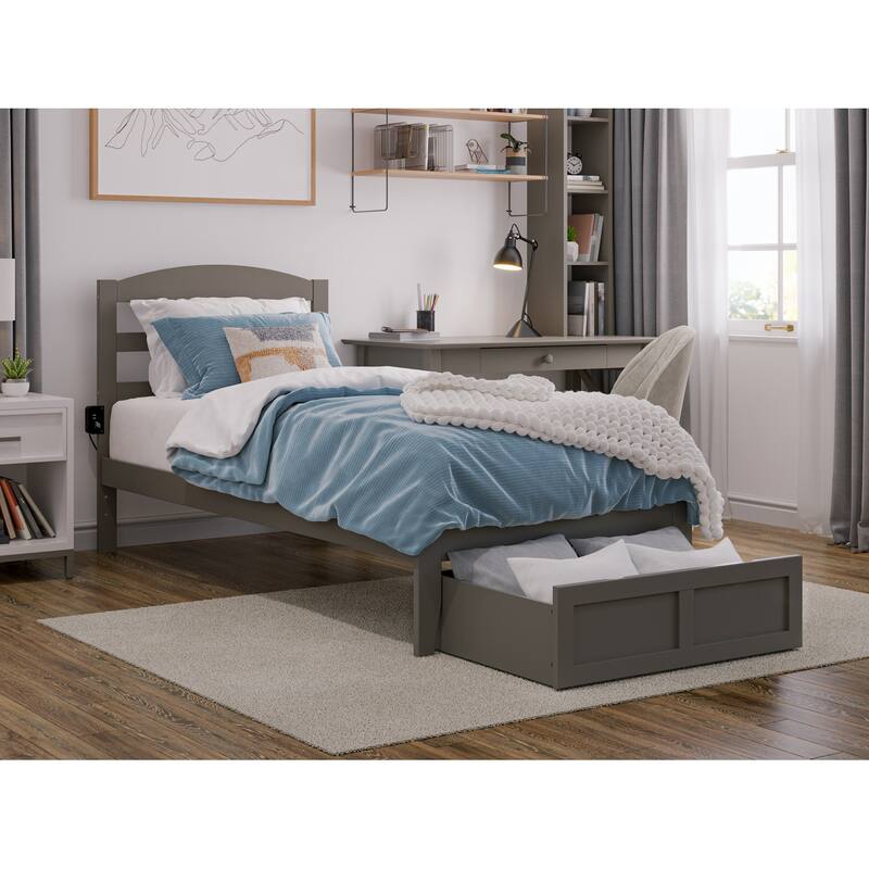 AFI Warren Platform Bed with Foot Drawer and Charging Station - Grey - Twin XL