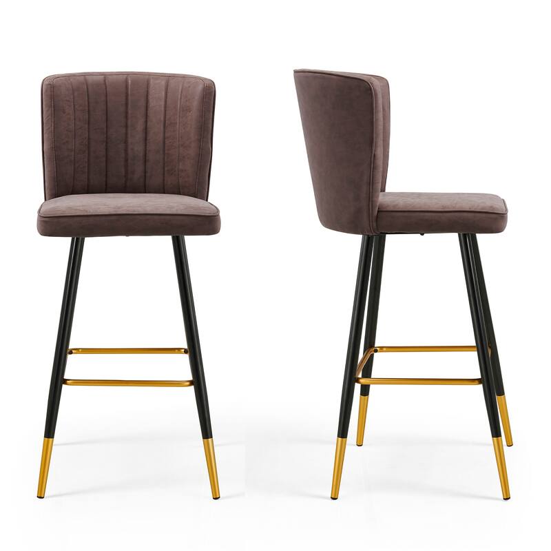 Set of 2 Faux Suede Bar Stools Counter Chair with Four Legs for Dining Bar - Brown