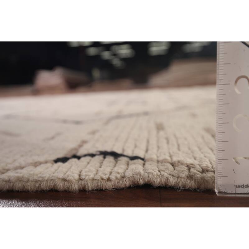 All-Over Ivory Moroccan Area Rug Handmade Wool Carpet - 6'1"x 9'11"