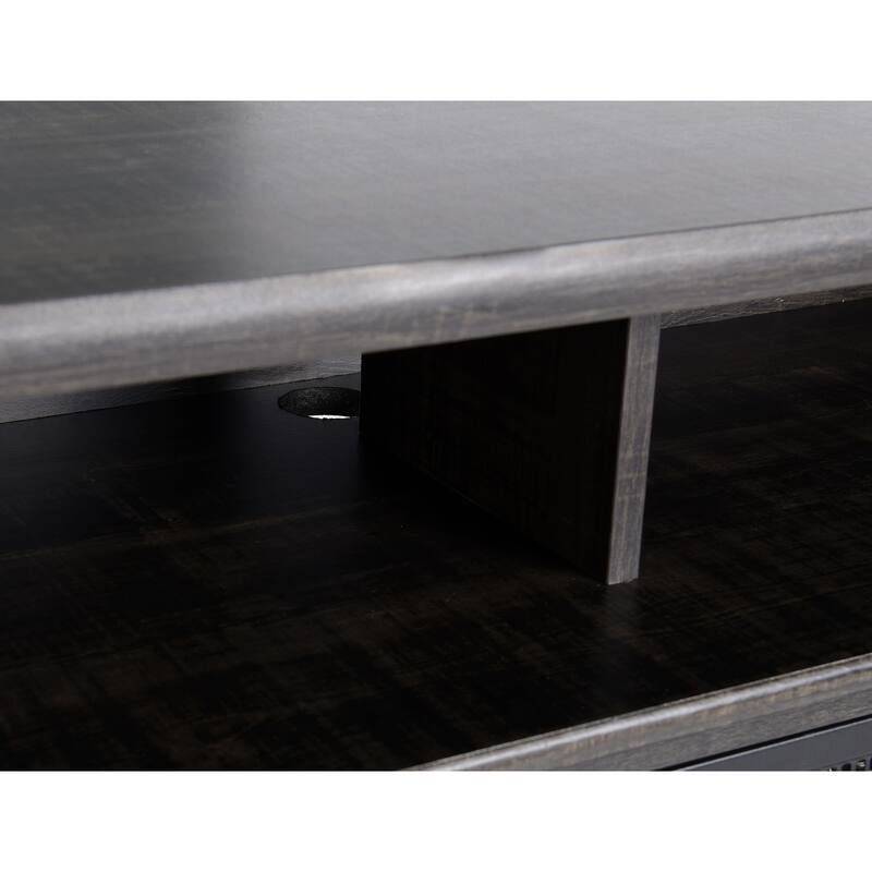 Rustic Dark Wood TV Stand With Fireplace