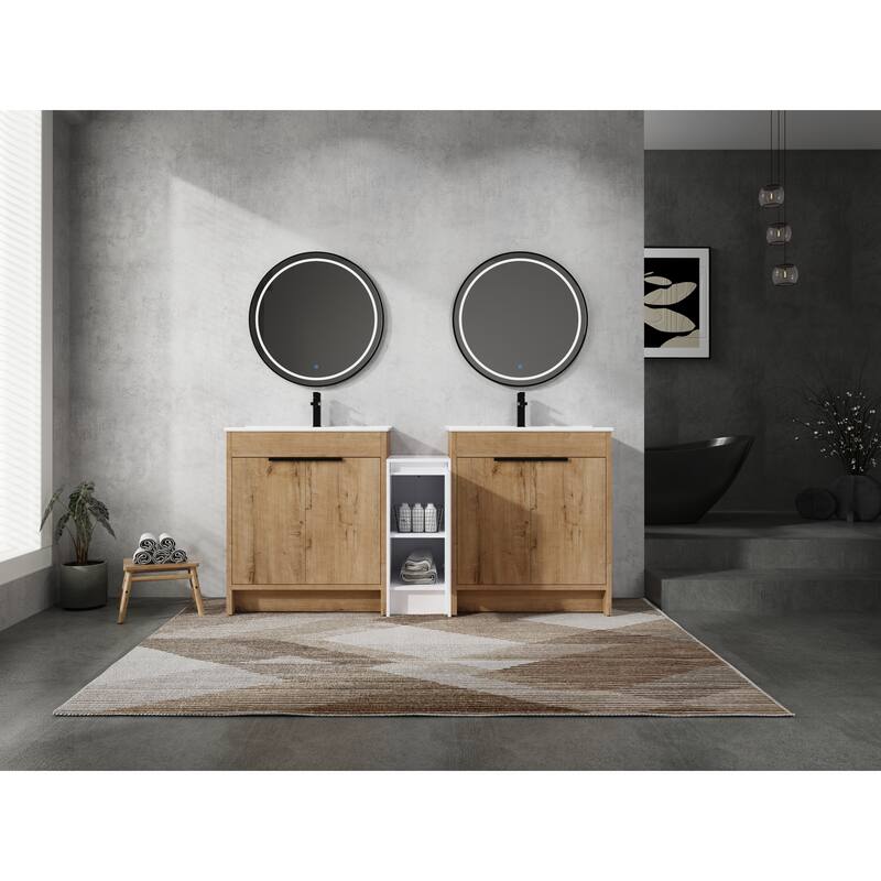72" Freestanding Bathroom Vanity Set with Adjustable Storage Cabinets, Black Ceramic Sink