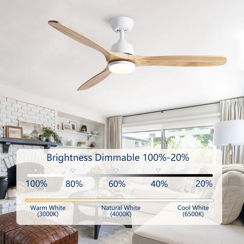 YUHAO 52 in. Indoor Matte Black Solid Wood Ceiling Fan with Integrated LED and Remote Control
