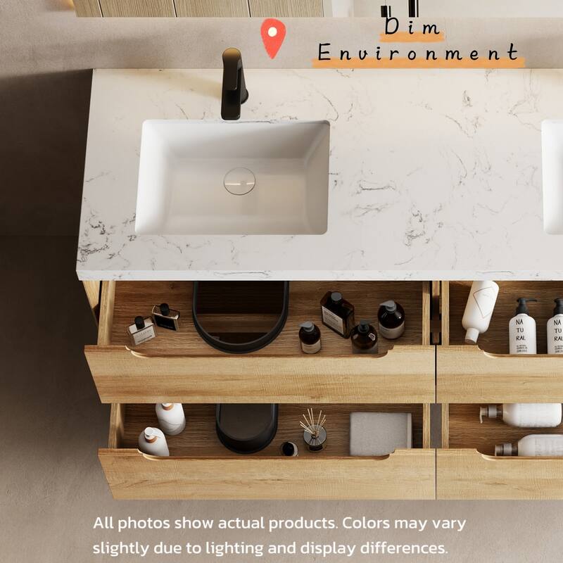 Prismis 60" 72" 84" Wall-Mount Premium Bathroom Vanity with Quartz Top