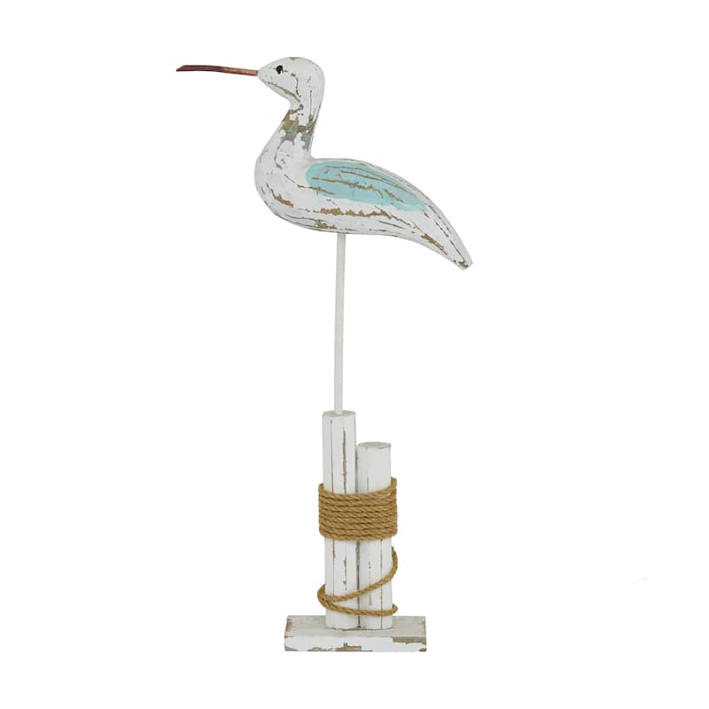 White Wood Bird Decorative Sculpture - 12 x 3 x 21