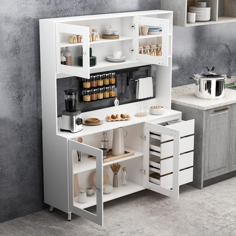 63"W 74.8"W Buffet with Hutch, Freestanding Kitchen Pantry