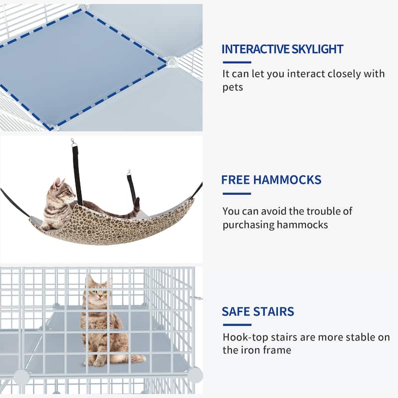 Moasis Reinforced Outdoor Portable Reinforced Cat Cage, Cat Palypen with Narrow Mesh - White