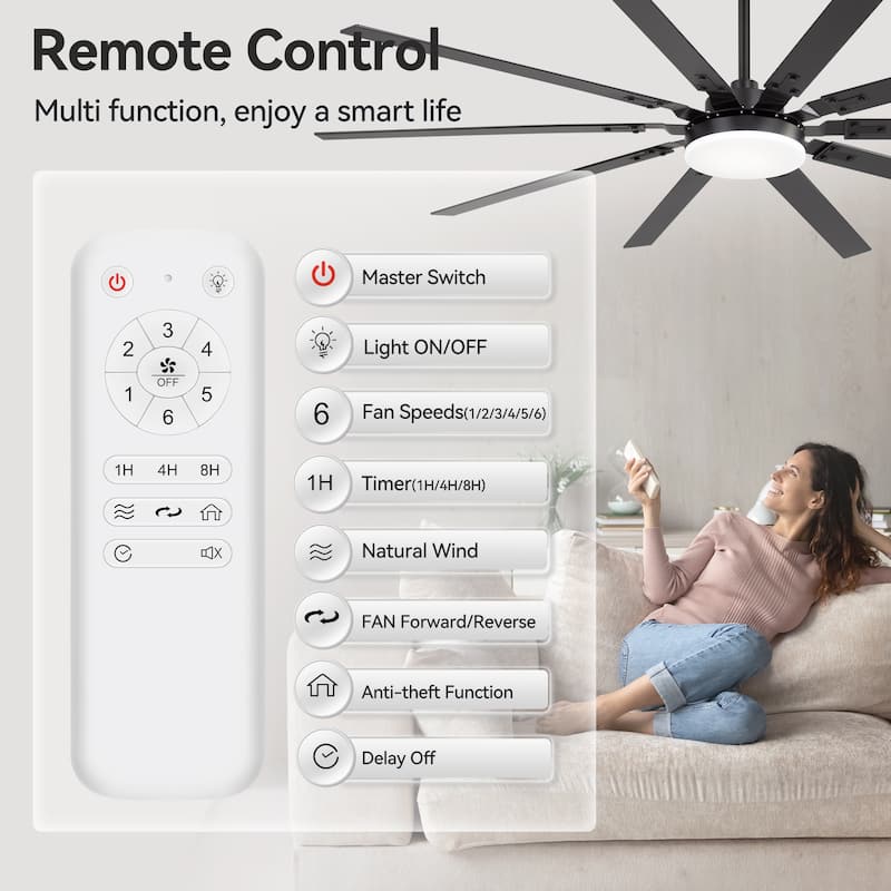 Large 84"/72" Reversible 10-Blade Integrated Ceiling Fan with LED Light Kit and Remote