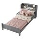 preview thumbnail 18 of 77, Pine Wood Platform Bed Low-Profile Bed Frame with Storage Headboard, Motion Sensor LED Light, Movable Guardrail, Slats Support Grey - Twin