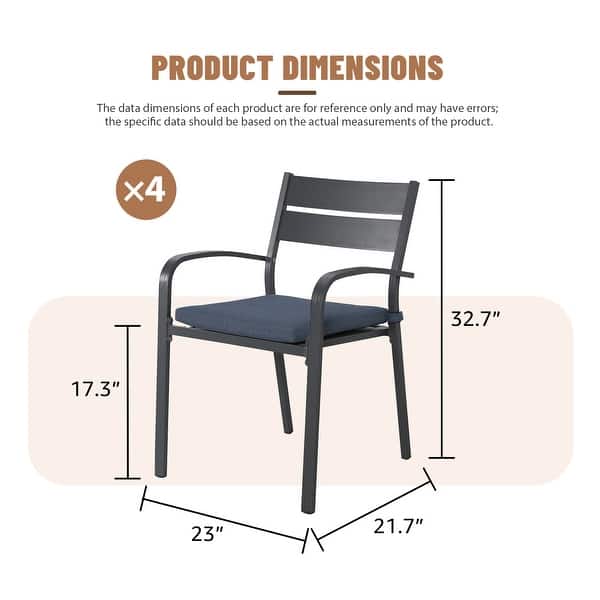 dimension image slide 2 of 5, Outdoor Stackable Aluminum Dining Chair with Cushion (Set of 4)