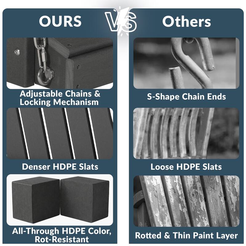 Nashville Poly 54 Inch Porch Swing with Folding Cup Holder