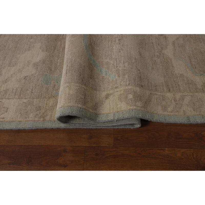 Light Blue Oushak Turkish Rug Hand-Knotted Wool Carpet - 9'0"x 11'10"