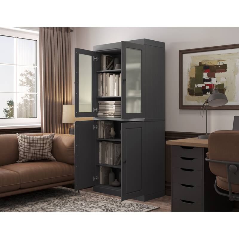 100% Solid Wood 6-Shelf Bookcase with Optional Doors by Palace Imports - 4 Dr Frosted/Wood - Grey