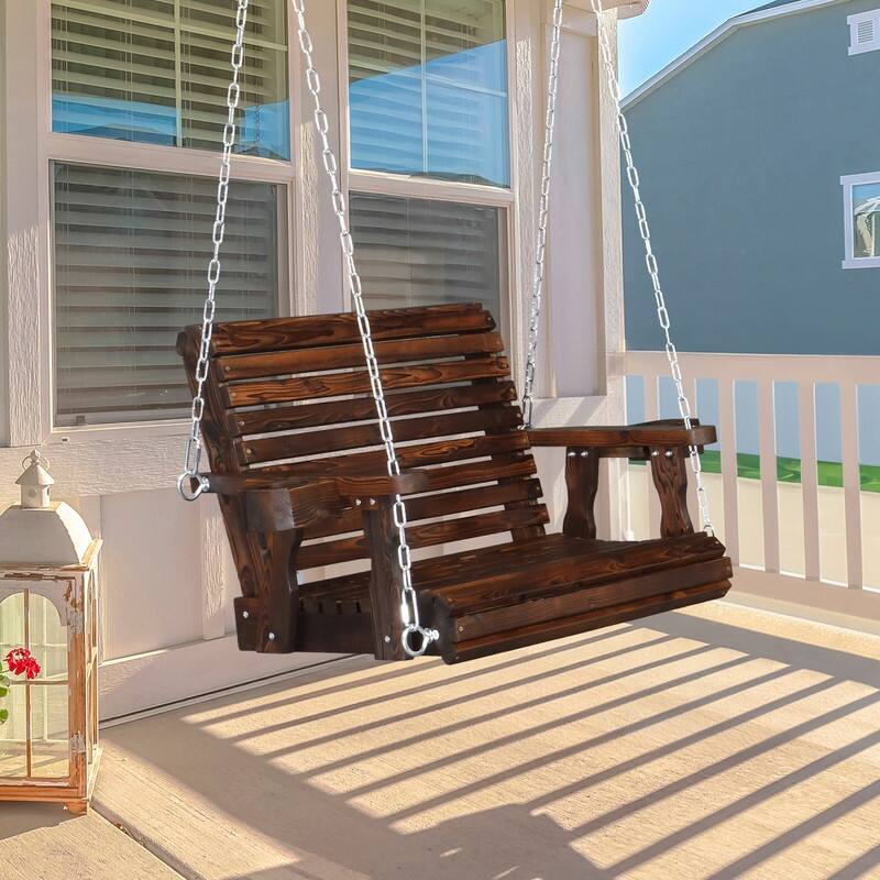 1-Person White Wooden Patio Porch Swing