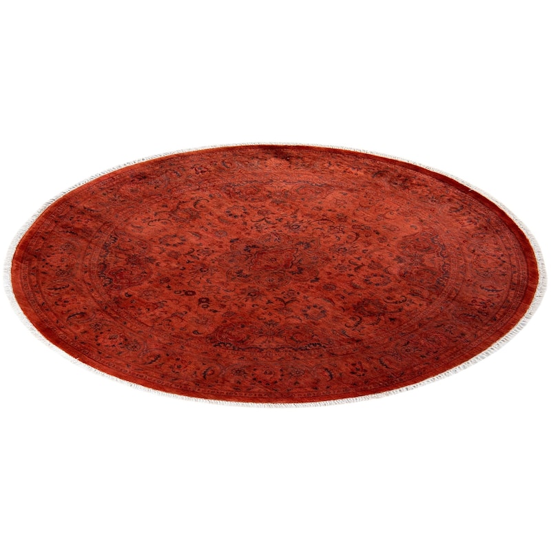 Overton Hand Knotted Wool Vintage Inspired Modern Contemporary Overdyed Orange Round Area Rug - 5' 4" x 5' 4"