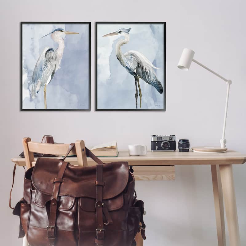 Stupell Heron Birds Standing Blue Sky Watercolor Painting Framed 2 Piece Wall Art - Grey