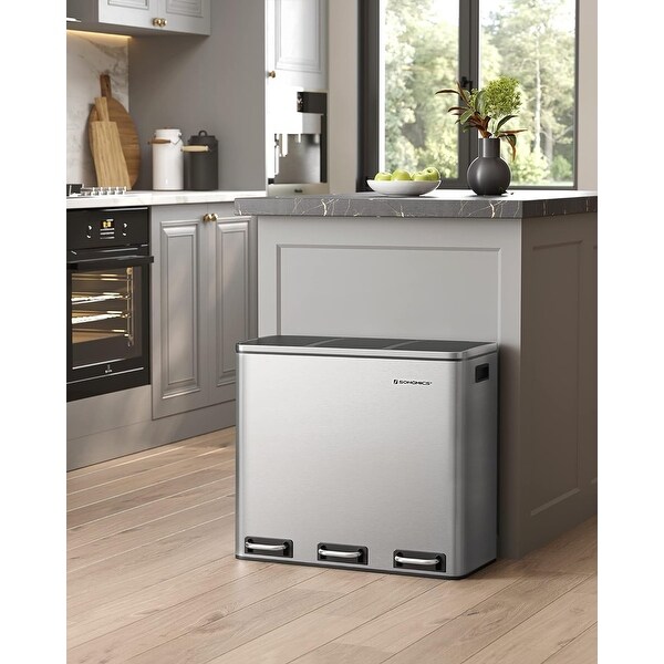 SONGMICS Trash Can, 14.4 Gallon Garbage Can, Stainless Steel