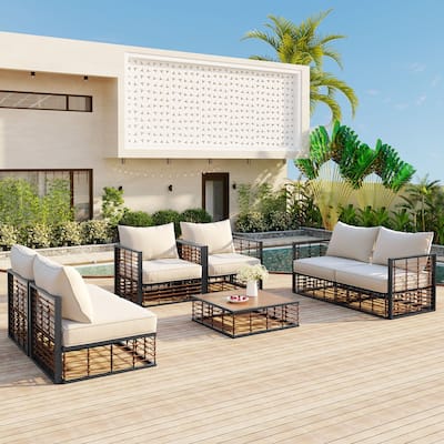 Nestfair 7-Piece Metal Patio Sectional Sofa Set with Thick Cushions and Coffee Table