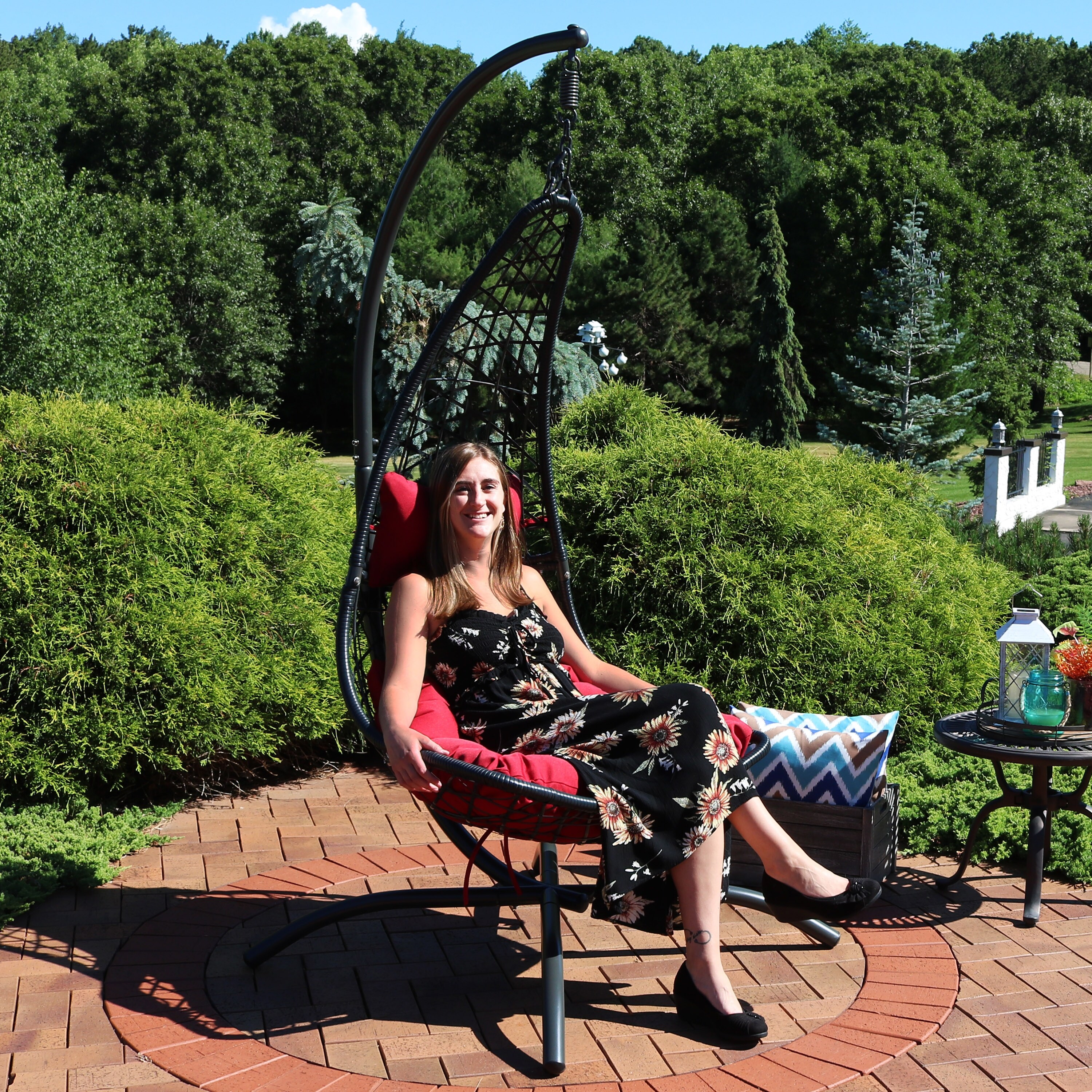 Sunnydaze decor sunnydaze outdoor hanging lounge chair replacement cushion and umbrella 2025 fabric