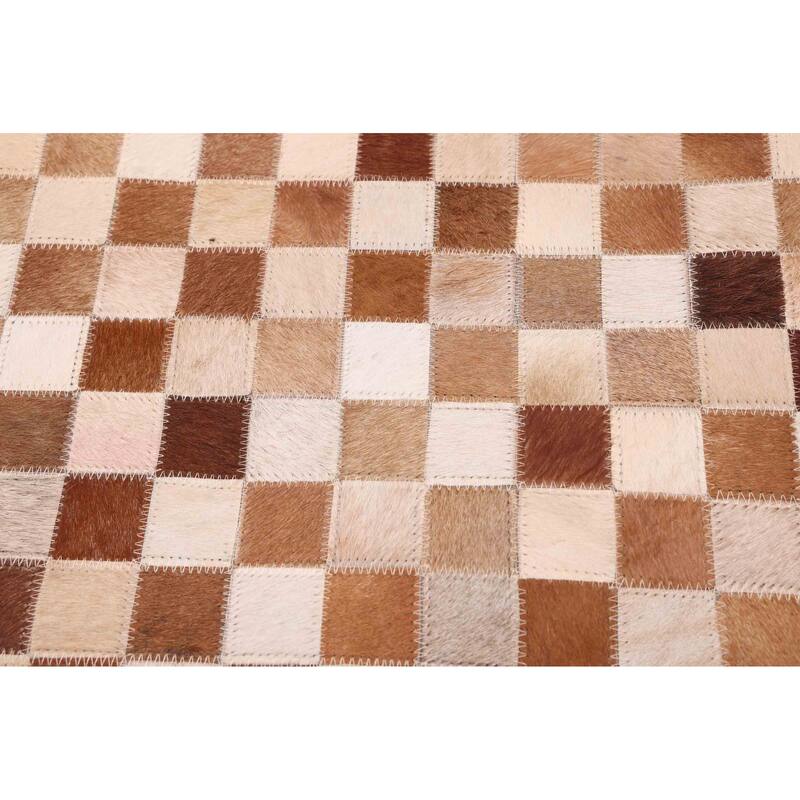 ECARPETGALLERY Handmade Cowhide Patchwork Brown Leather Rug - 7' x 7'
