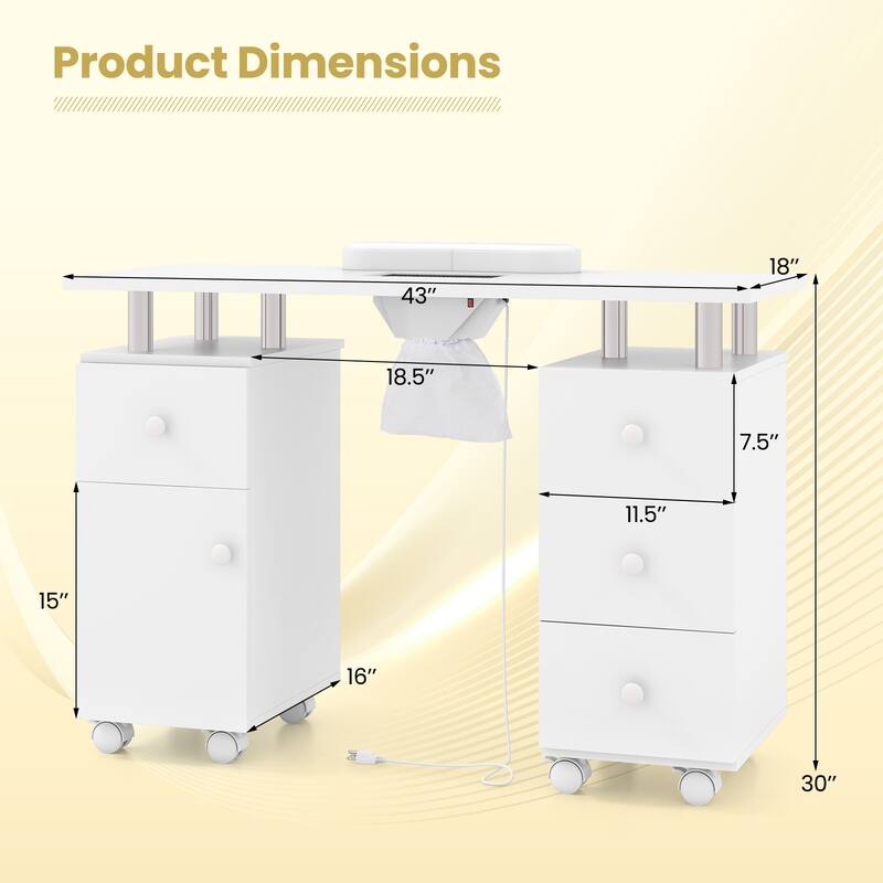 Gymax Manicure Table Nail Desk w/ Electric Dust Collector 3 Dust Bags