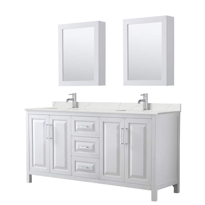 Daria 72-inch Double Vanity, Single Hole Quartz Top, Med Cabinets