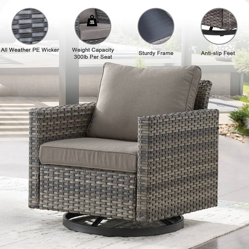 Gymojoy Wicker Swivel Glider Chair with 4 inch Olefin Cushions