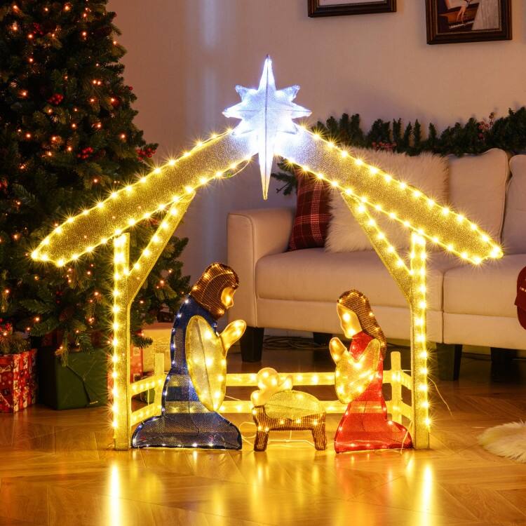 Multi-Color Metal Fabric Lighted 4ft Christmas Nativity Set with 272 LEDs - Multi Color - 4.7ft x 11" x 4 ft