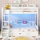 preview thumbnail 1 of 8, White Twin over Full Bunk Bed with LED, Charging Station, Storage Shelves, and Drawer White - Full