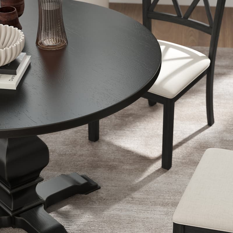 Roundhill Furniture Havre Pedestal Base Round Dining Table - N/A