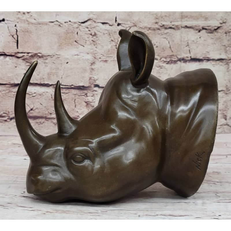 Signed Original Thomas Mighty African Rhinoceros Rhino Wall Mount Bronze Statue