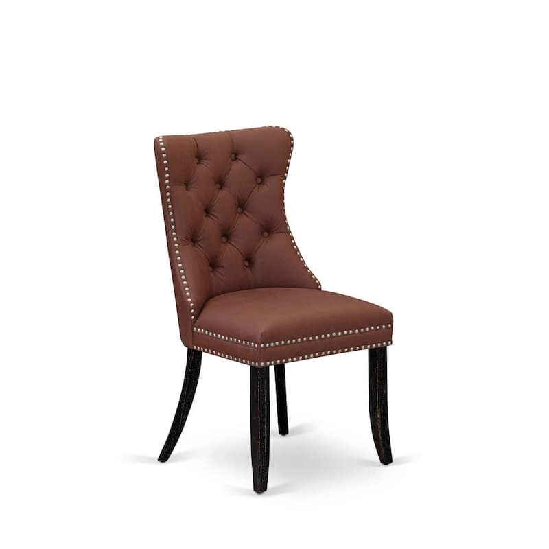 Parson Dining Chairs Set of 2 - Burgundy Faux Leather Padded Chairs with Nailhead Trim