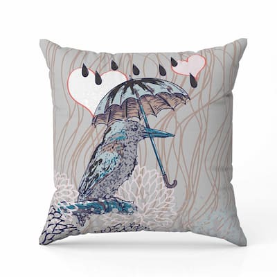 Bird with Umbrella Faux Suede Reversible Throw Pillow Silver and Brown