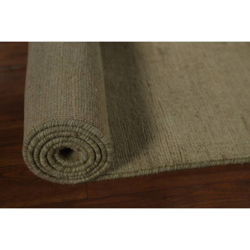 Muted Green & Gold Modern Gabbeh Runner Rug Handmade Wool Carpet - 2'7" x 9'6"