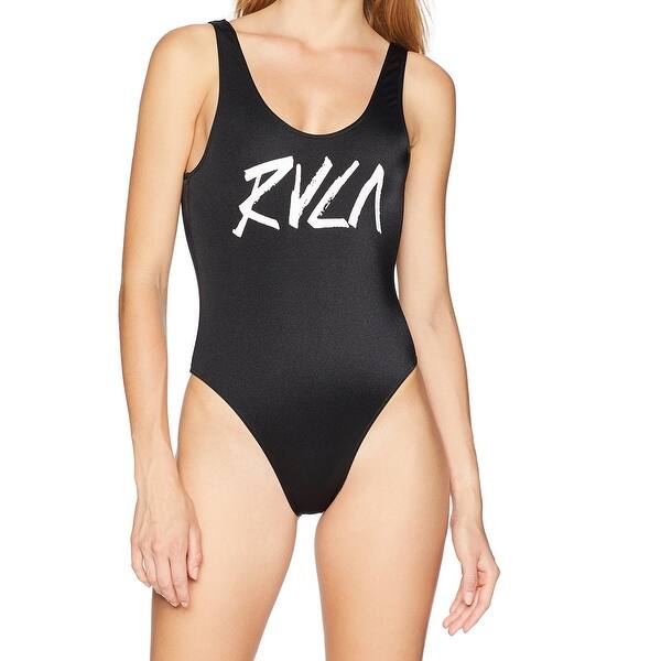 Shop Rvca Black Women S Size Xl Logo Scoop Back One Piece Swimsuit