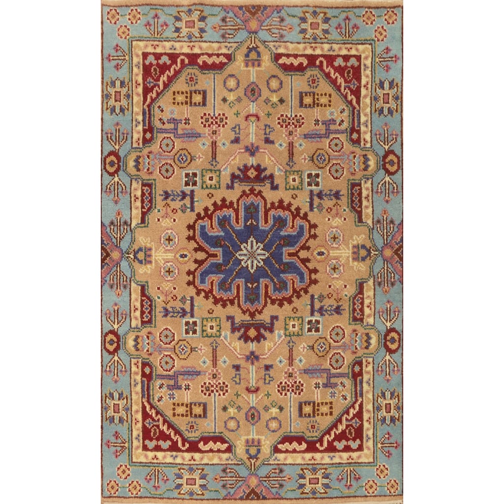 Hand-knotted Traditional Wool Brown Geometric Area Rug Oriental Carpet - 5' 10'' X 4' 0''