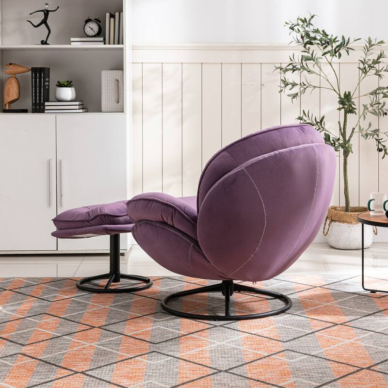 Velvet Swivel Accent Chair with Ottoman & Metal Legs (360° Rotation)