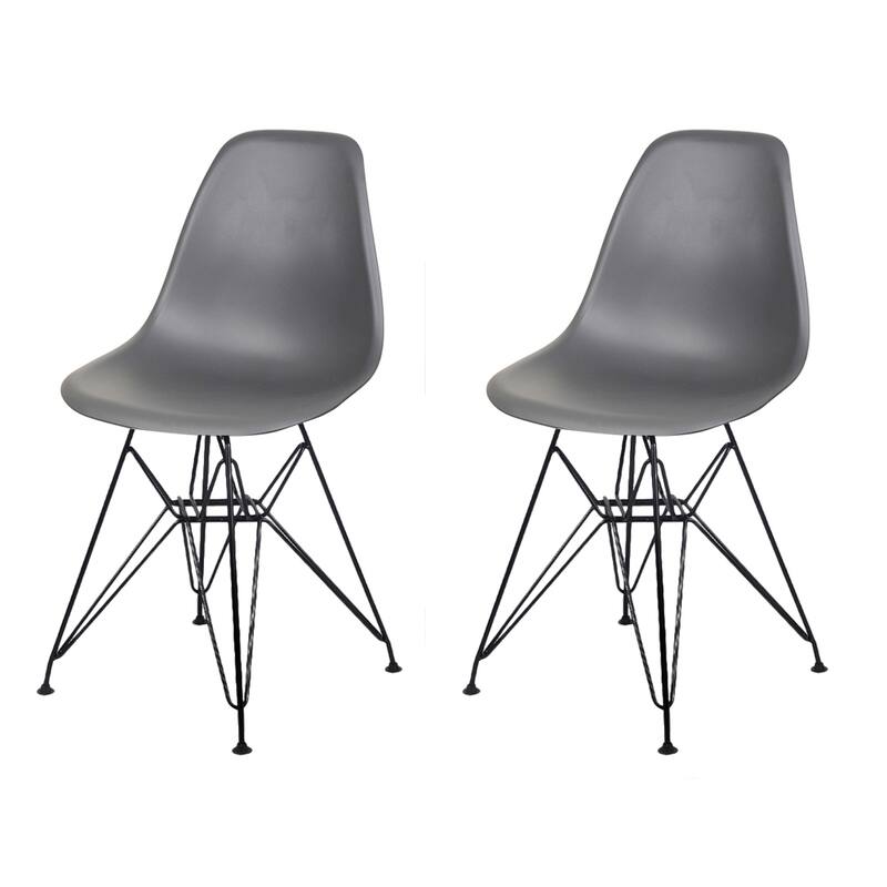 Armless Plastic Shell Side Dining Chairs with Metal Legs-Set of 2 - Dark Grey