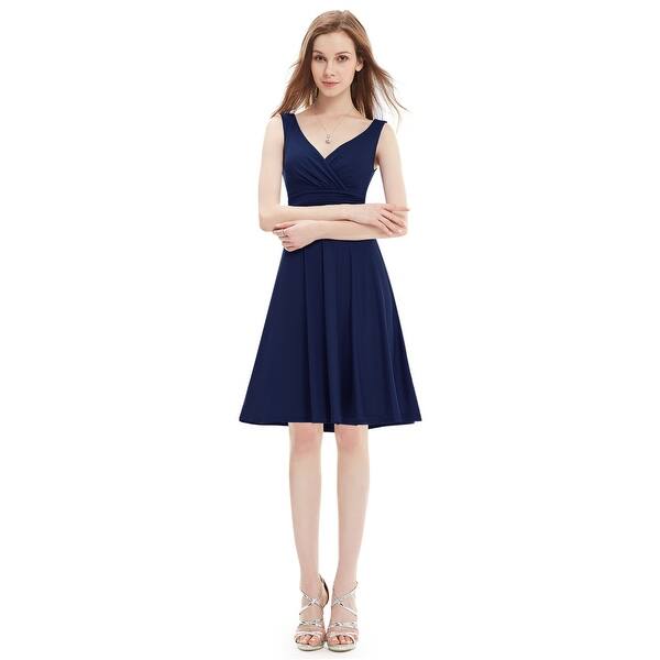 Shop Stunning Navy Blue V Neck Sleeveless Knee Length Summer