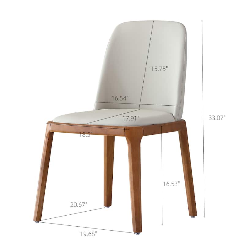 Curved 2 Piece PU Kitchen Dining Chairs with Upholstered Cushions, Wooden Legs for Dining Room Kitchen Living Room Bedroom