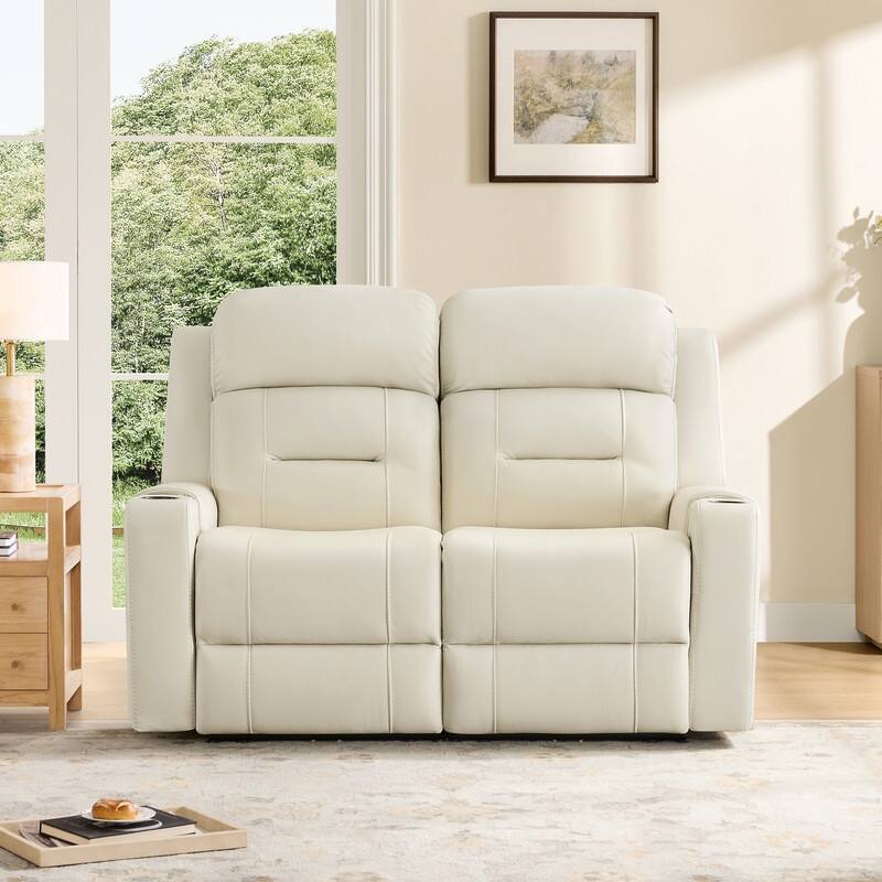 Spruce & Spring Genuine Leather Power Reclining Sofa with Wireless Charging