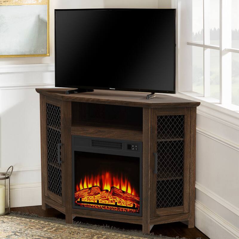 45" Industrial Corner Electric Fireplace TV Stands Console Table with 17'' Electric Fireplace