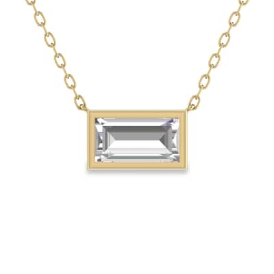 Marquee Lab Grown 1/2 Carat Baguette Bezel Set Diamond Solitaire Pendant in 14K Yellow Gold