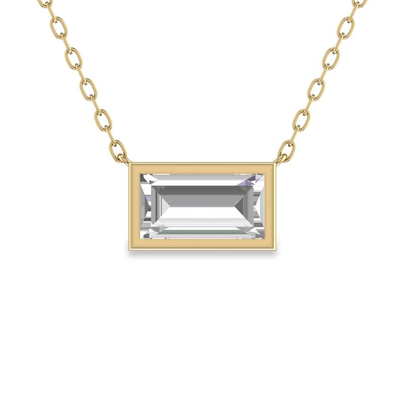 Marquee Lab Grown 1/4 Carat Baguette Bezel Set Diamond Solitaire Pendant in 14K Yellow Gold