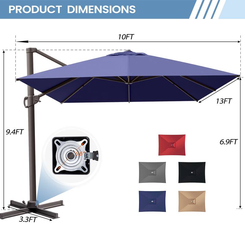 10x12.5 FT Outdoor Patio Cantilever Umbrella 360 Degree Rotation