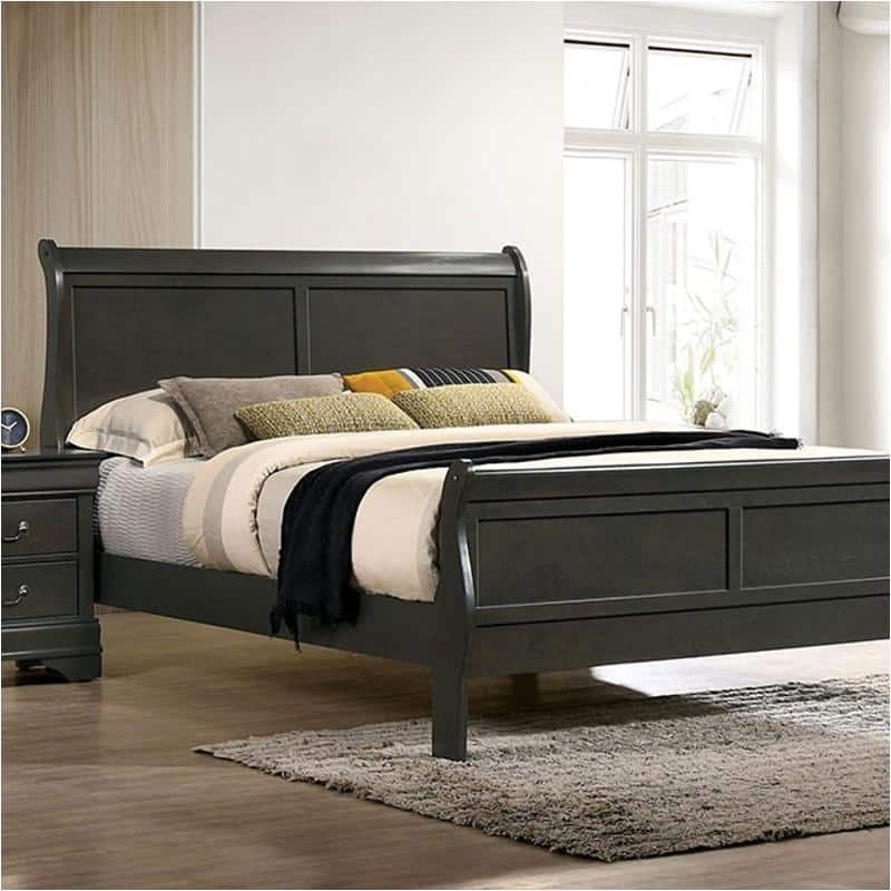 Classic Contemporary Queen Size Gray Sleigh Bed with Solid Wood Frame