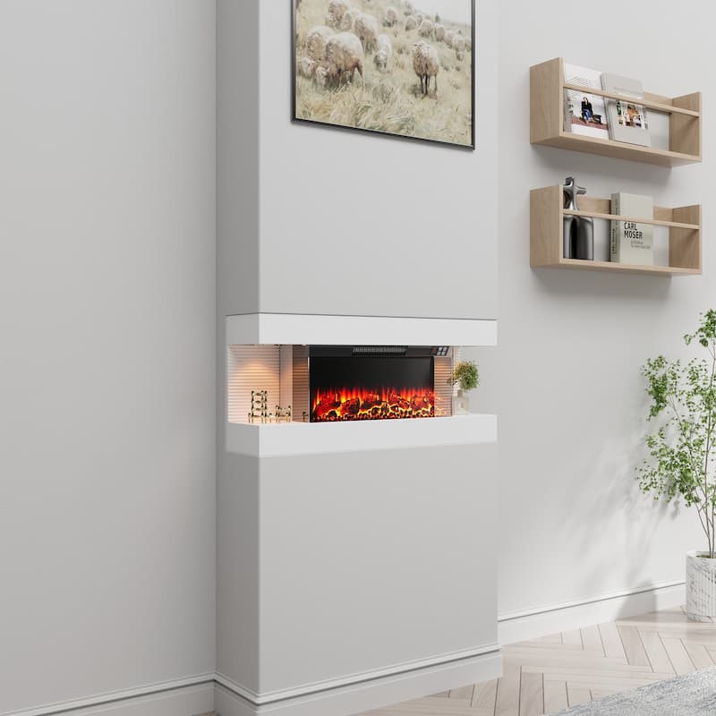 3-Sided Electric Fireplace, Wall Mounted LED Electric Fireplace - White-32inch