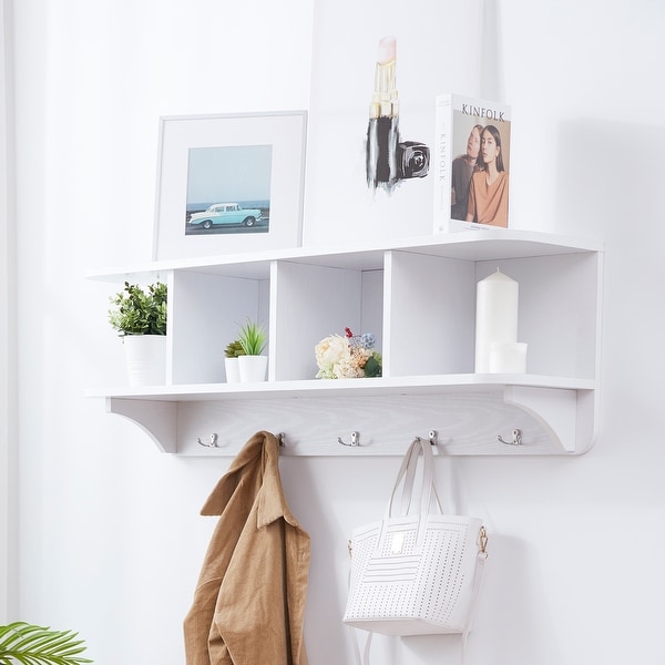 Vanity Art 5 White Hook Wall Mounted Coat Rack 47.25