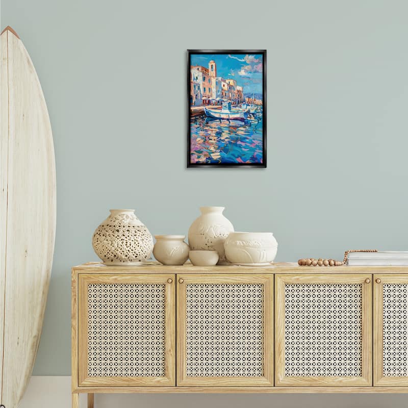 Stupell Coastal City Harbor Framed Floater Canvas Wall Art Design By LSR Design Studio