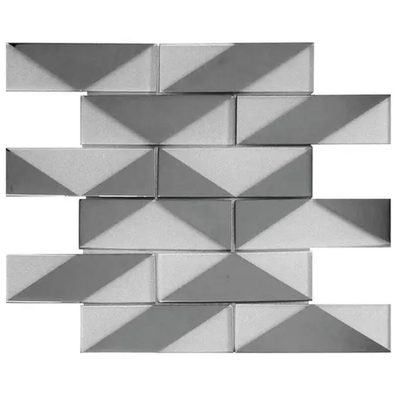 Mirari 12x12 in. Glossy Glass 3D Geometric Subway Mosaic Wall Tile (4.79 sq ft/case, 5-Pack)